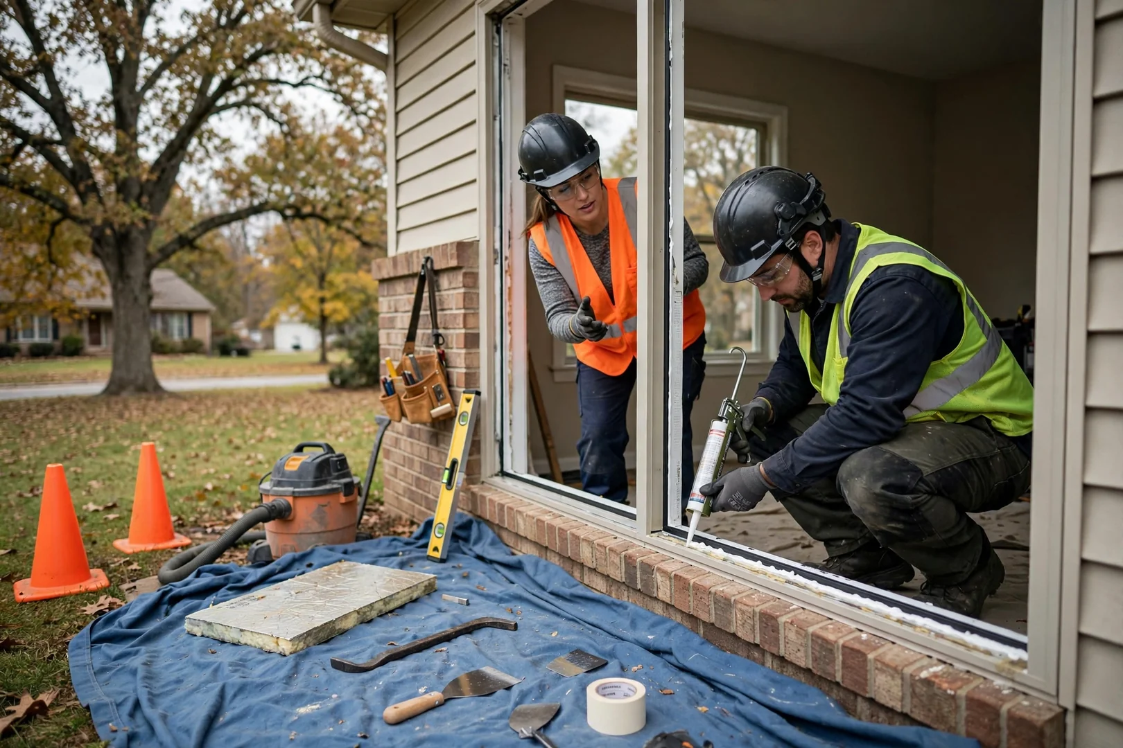 Installed basement egress window with window well and gravel drainage at a St Peters home